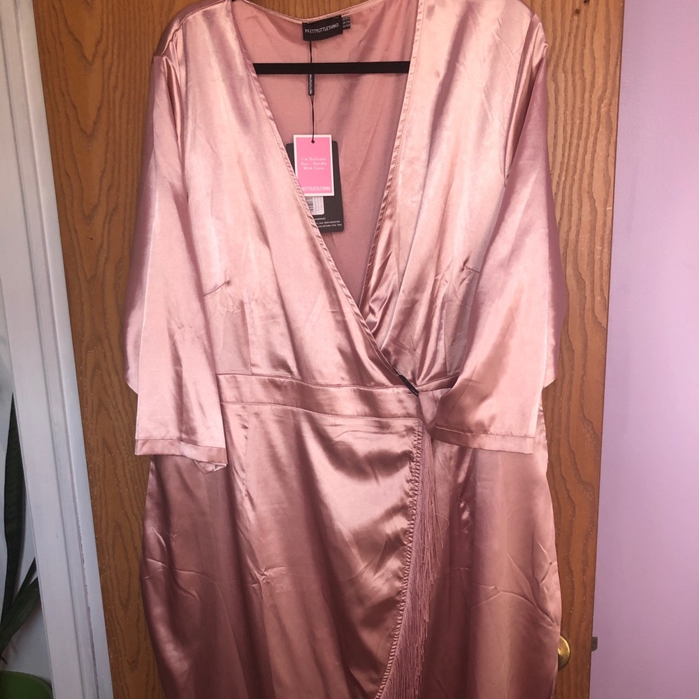 Pink fringe satin dress